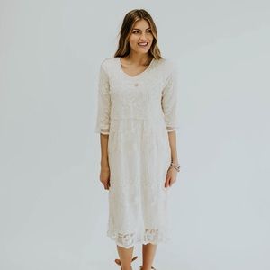 Ivory Midi Lace Overlay Dress